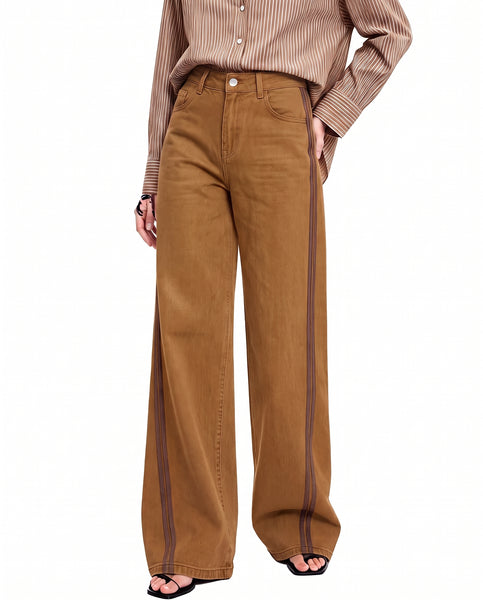 GRAPENT Wide Leg Jeans for Women High Rise Track Stripe Stretch Denim Pants Womens Jeans High Waisted, Full Length, 29.5" Inseam, Classic 5 Pockets, 90s Baggy Style, Country Concert, Work Casual Outfit