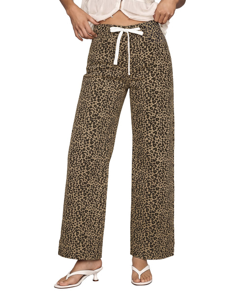 GRAPENT Leopard Jeans for Women Wide Leg High Waisted Cheetah Print Pants | High Rise, Drawstring Waist, Loose Straight Leg, Leopard Print Denim Pants, 28'' Inseam, Fit for Dressy Casual, Everyday Wear