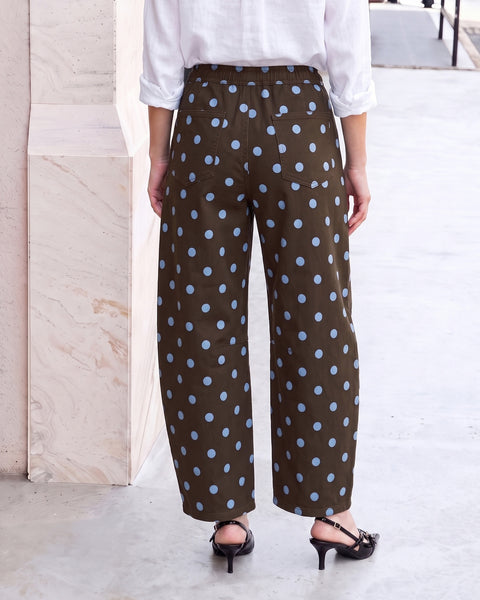 GRAPENT Barrel Womens Jeans High Rise Polka Dot Pull On Stretch Denim Pants | Cropped Jeans for Women, Elastic Waist with Drawstring, High Waisted, 27 Inch Inseam, Dressy Casual Outfit, Casual Daily Wear