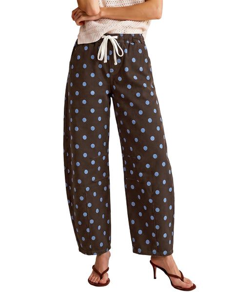 GRAPENT Barrel Womens Jeans High Rise Polka Dot Pull On Stretch Denim Pants | Cropped Jeans for Women, Elastic Waist with Drawstring, High Waisted, 27 Inch Inseam, Dressy Casual Outfit, Casual Daily Wear