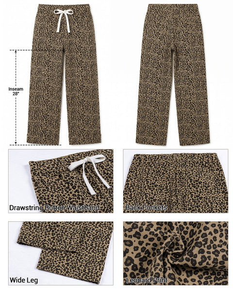 GRAPENT Leopard Jeans for Women Wide Leg High Waisted Cheetah Print Pants | High Rise, Drawstring Waist, Loose Straight Leg, Leopard Print Denim Pants, 28'' Inseam, Fit for Dressy Casual, Everyday Wear