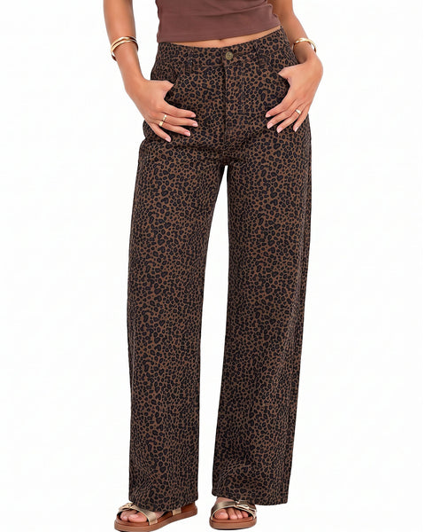 GRAPENT Womens Wide Leg Jeans High Waist Cheetah Print Baggy Leopard Pants | Baggy Wide Leg Cut, Classic Leopard Print, High Rise, 29.5 Inch Inseam, Stretchy Denim Pants, Loose Fit, Western Chic Outfits