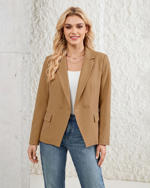 GRAPENT Blazers for Women Business Casual Double Breasted Suit Jackets Notch Collar, Long Sleeves with Button Cuffs, Flap Pockets, Shoulder Pads, Dressy Casual Fitted Outfits, Work Office Wear