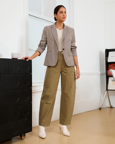 GRAPENT Barrel Pants Women Business Casual High Waisted Chino Ankle Slacks Elastic Waist Trousers Pants for Women, Tapered Leg, Four Pockets, Fall, Winter Pants, Work Office Outfit, Dressy Casual Wear
