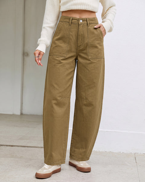 GRAPENT Barrel Pants Women Business Casual High Waisted Chino Ankle Slacks Elastic Waist Trousers Pants for Women, Tapered Leg, Four Pockets, Fall, Winter Pants, Work Office Outfit, Dressy Casual Wear