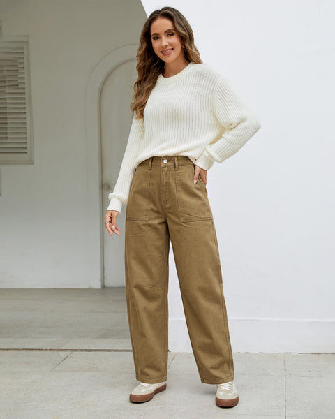 GRAPENT Barrel Pants Women Business Casual High Waisted Chino Ankle Slacks Elastic Waist Trousers Pants for Women, Tapered Leg, Four Pockets, Fall, Winter Pants, Work Office Outfit, Dressy Casual Wear