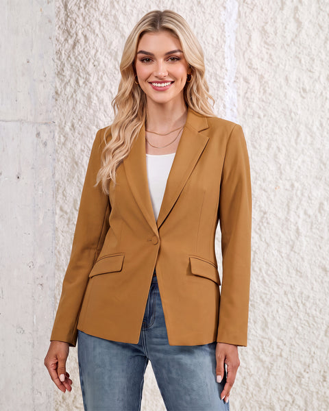 GRAPENT Womens Blazers Dressy Casual Long Sleeve Work Office Suit Jackets Notched Lapel, Shoulder Pads, Single Button, Two Pockets, Open Quarters, Back Slit, Casual Work Wear, Business Casual Outfits