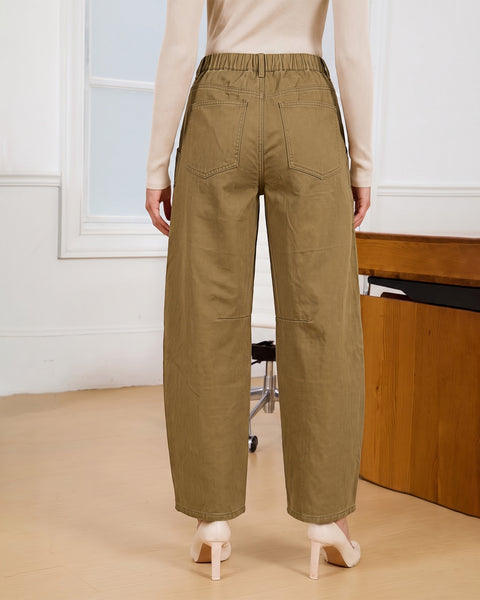 GRAPENT Barrel Pants Women Business Casual High Waisted Chino Ankle Slacks Elastic Waist Trousers Pants for Women, Tapered Leg, Four Pockets, Fall, Winter Pants, Work Office Outfit, Dressy Casual Wear