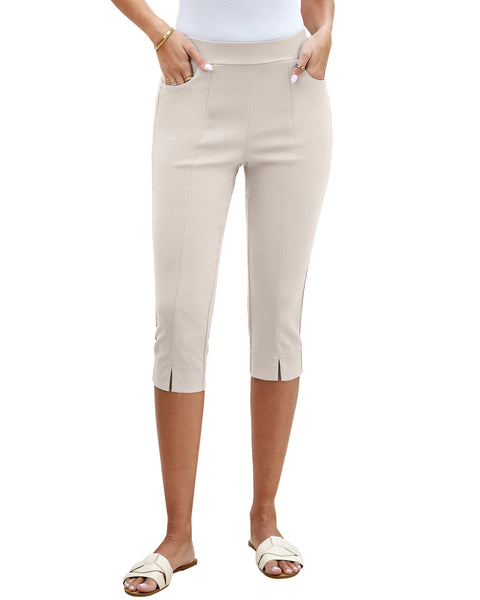 GRAPENT Capri Pants for Women High Waisted Pull On Elastic Waist Dressy Casual Stretchy Capris Trousers Pants Pockets