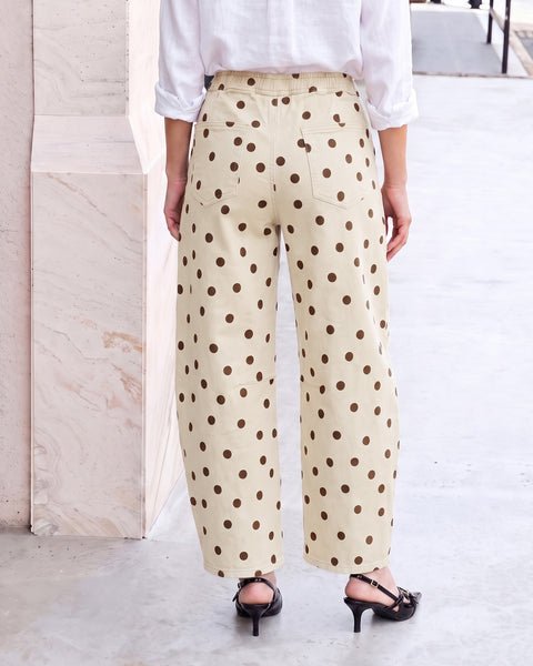 GRAPENT Barrel Womens Jeans High Rise Polka Dot Pull On Stretch Denim Pants | Cropped Jeans for Women, Elastic Waist with Drawstring, High Waisted, 27 Inch Inseam, Dressy Casual Outfit, Casual Daily Wear
