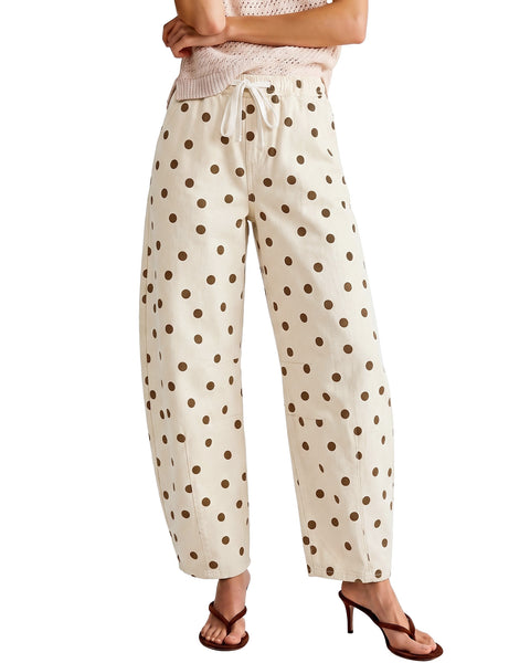 GRAPENT Barrel Womens Jeans High Rise Polka Dot Pull On Stretch Denim Pants | Cropped Jeans for Women, Elastic Waist with Drawstring, High Waisted, 27 Inch Inseam, Dressy Casual Outfit, Casual Daily Wear