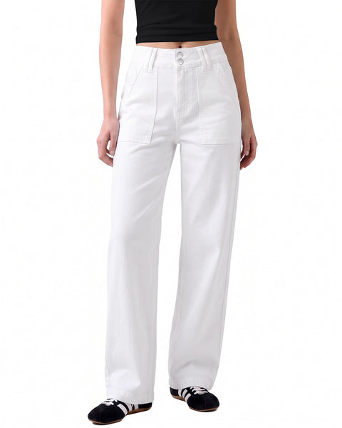 GRAPENT Straight Leg Jeans for Women High Waisted Dual Buttons Denim Pants Soft Stretchy Denim Jeans, Straight Wide Leg, High Rise Fit, Full Length, 29.5" Inseam, Big Pockets, Work Casual, Daily Wear