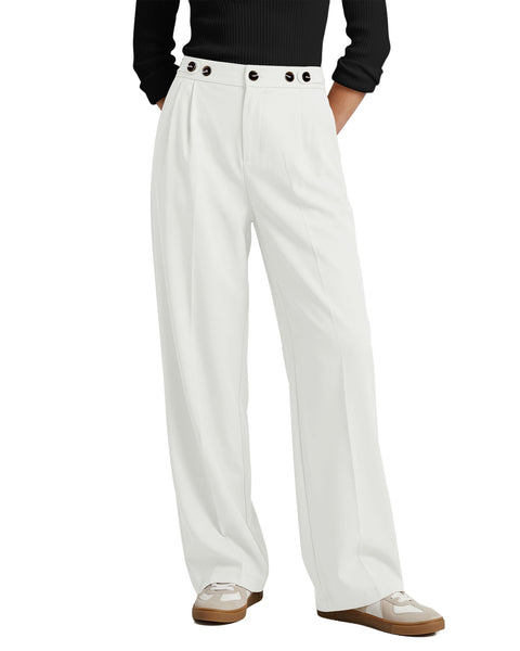 GRAPENT Business Casual Pants for Women Wide Leg Elastic Waist Work Trouser | Straight Wide Leg Dressy Casual Pants, High Waisted, Elastic Back Waist, Front Pleated, Cinched Waist, Work Office Outfits