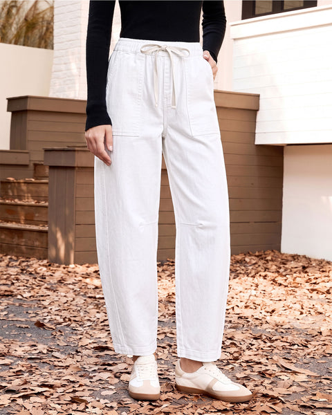 GRAPENT Jeans for Women Baggy Barrel Elastic Waist Stretchy Denim Pants | Barrel Wide Leg Jean Pants, High Waisted, Drawstring, Pull On, Ankle Length, 27.5" Inseam, Side Seams, Dressy Casual Outfits