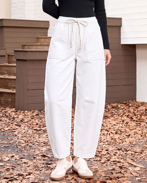 GRAPENT Jeans for Women Baggy Barrel Elastic Waist Stretchy Denim Pants | Barrel Wide Leg Jean Pants, High Waisted, Drawstring, Pull On, Ankle Length, 27.5" Inseam, Side Seams, Dressy Casual Outfits
