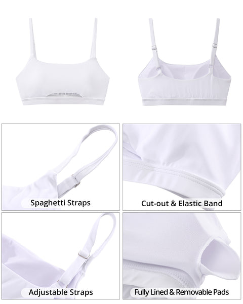 GRAPENT Bikini Tops for Women Cropped Tankini Tops Beach Padded Cut Out Adjustable Spaghetti Straps Swimwear Top Only