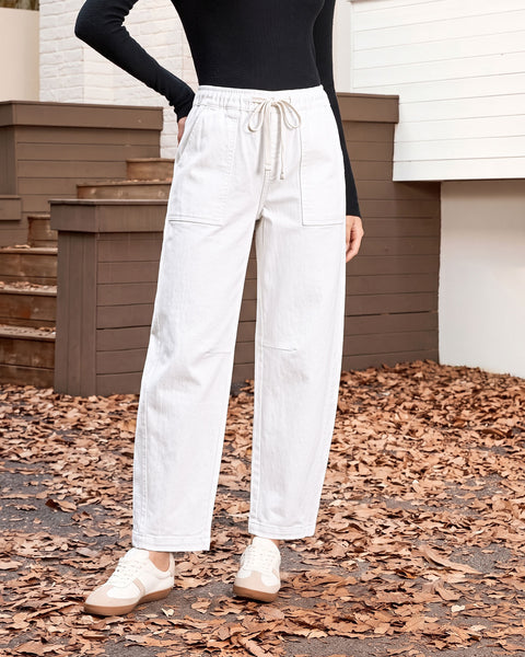 GRAPENT Jeans for Women Baggy Barrel Elastic Waist Stretchy Denim Pants | Barrel Wide Leg Jean Pants, High Waisted, Drawstring, Pull On, Ankle Length, 27.5" Inseam, Side Seams, Dressy Casual Outfits
