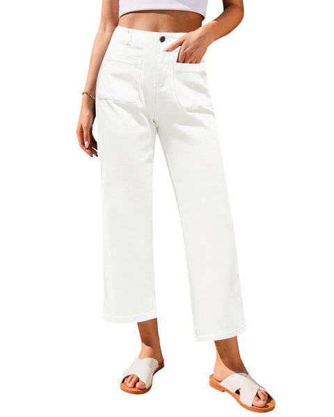 GRAPENT Wide Leg Jeans for Women High Waisted Straight Leg Stretchy Cropped Denim Pants with Pockets Jean Trousers