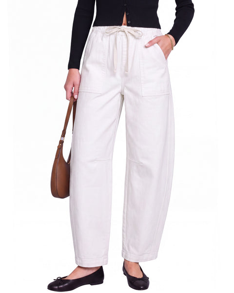 GRAPENT Jeans for Women Baggy Barrel Elastic Waist Stretchy Denim Pants | Barrel Wide Leg Jean Pants, High Waisted, Drawstring, Pull On, Ankle Length, 27.5" Inseam, Side Seams, Dressy Casual Outfits