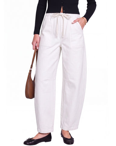 GRAPENT Jeans for Women Baggy Barrel Elastic Waist Stretchy Denim Pants | Barrel Wide Leg Jean Pants, High Waisted, Drawstring, Pull On, Ankle Length, 27.5" Inseam, Side Seams, Dressy Casual Outfits