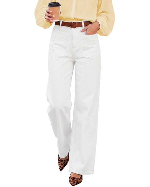 GRAPENT Womens Wide Leg Jeans High Waisted Stretch Denim Pants Patch Pocket | Effortless Wide Leg Silhouette, High Rise, 29.5 Inch Inseam, Full Length, Soft Stretch Denim, Jean Pants, Casual Work Outfits