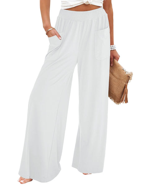 GRAPENT Wide Leg Pants for Women High Wasited Baggy Palazzo Pants Casual Pull On Bell Bottom Smocked Elastic Waist Pants