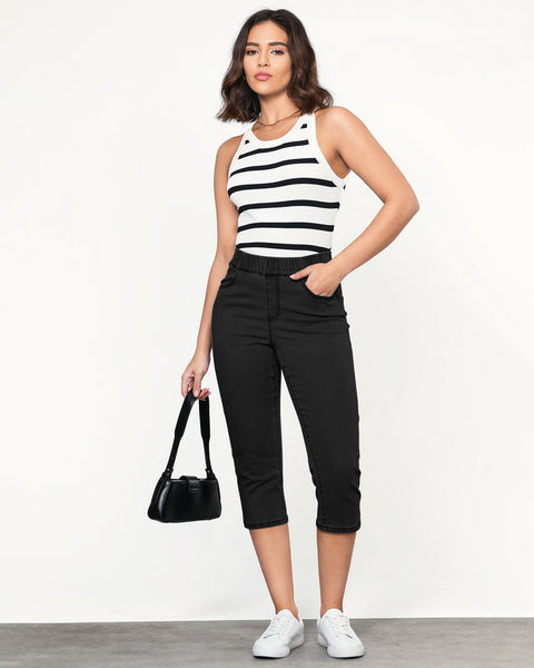 GRAPENT Women's High Waisted Skinny Elastic Waist Butt Lift Jegging Capri Jean Denim