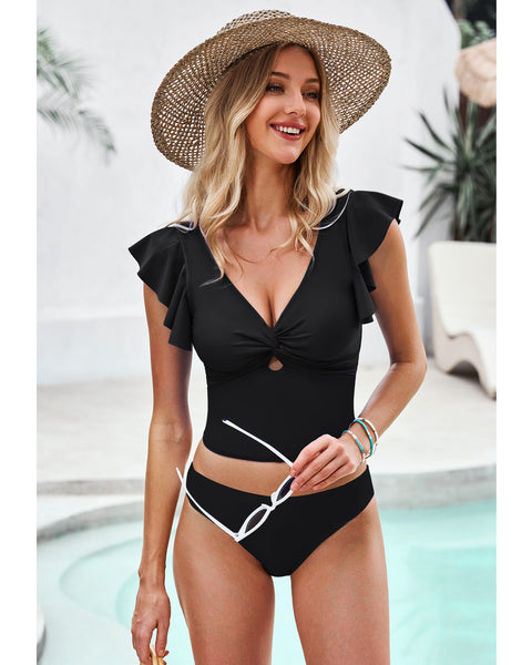 GRAPENT Tankini Tops for Women Swimwear Top Only Ruffle Bathing Suit Cut Out Long Bikini Tops Swimsuit Beach Resort Wear