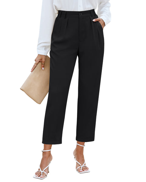 Elastic Back Waist High Waisted Straight Leg Cropped Pants