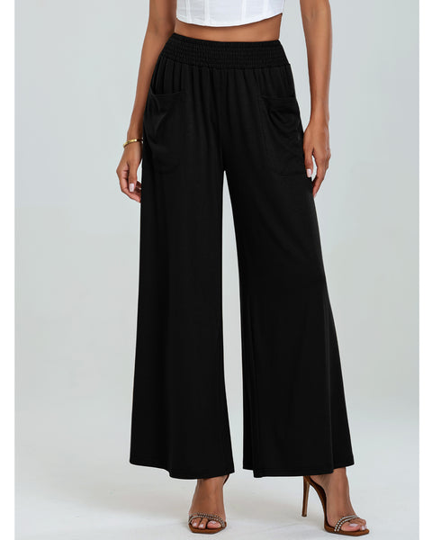 GRAPENT Wide Leg Pants for Women High Wasited Baggy Palazzo Pants Casual Pull On Bell Bottom Smocked Elastic Waist Pants