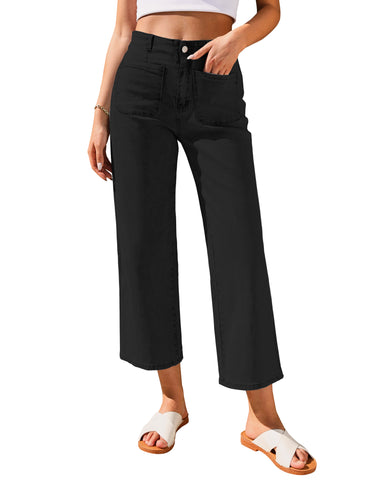 GRAPENT Wide Leg Jeans for Women High Waisted Straight Leg Stretchy Cropped Denim Pants with Pockets Jean Trousers