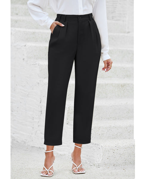 Elastic Back Waist High Waisted Straight Leg Cropped Pants