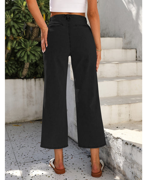 GRAPENT Wide Leg Jeans for Women High Waisted Straight Leg Stretchy Cropped Denim Pants with Pockets Jean Trousers