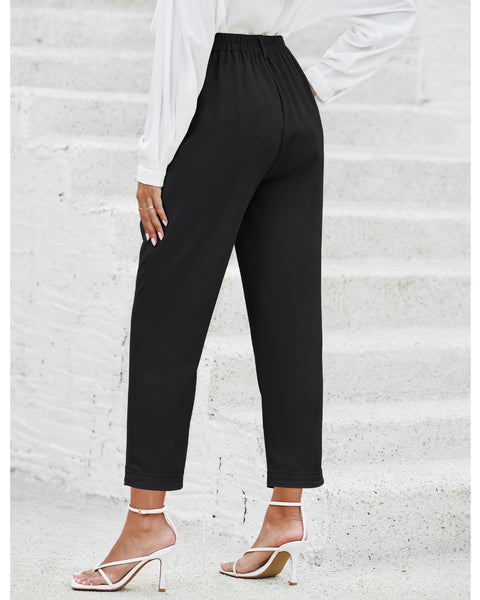 Elastic Back Waist High Waisted Straight Leg Cropped Pants