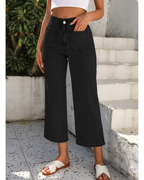 GRAPENT Wide Leg Jeans for Women High Waisted Straight Leg Stretchy Cropped Denim Pants with Pockets Jean Trousers