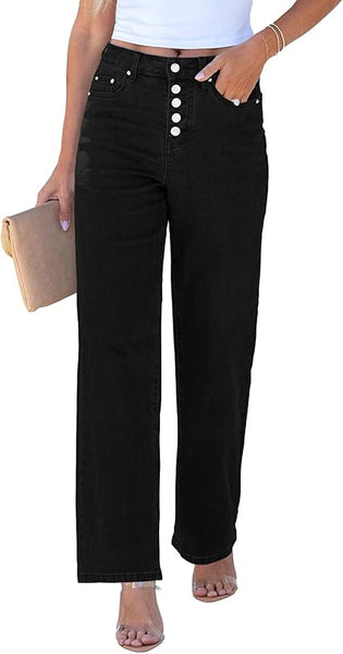GRAPENT Wide Leg Jeans for Women High Waisted Trendy Button Fly Stretchy Denim Pants Vintage Straight Leg Trouser Jeans