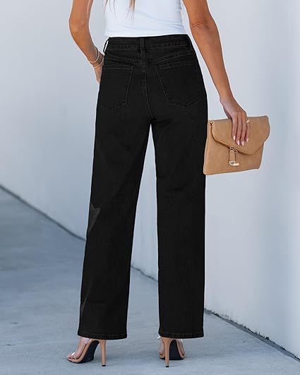 GRAPENT Wide Leg Jeans for Women High Waisted Trendy Button Fly Stretchy Denim Pants Vintage Straight Leg Trouser Jeans