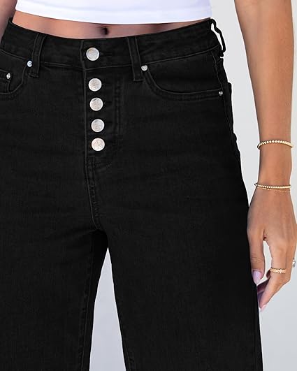 GRAPENT Wide Leg Jeans for Women High Waisted Trendy Button Fly Stretchy Denim Pants Vintage Straight Leg Trouser Jeans