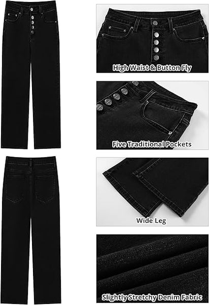 GRAPENT Wide Leg Jeans for Women High Waisted Trendy Button Fly Stretchy Denim Pants Vintage Straight Leg Trouser Jeans