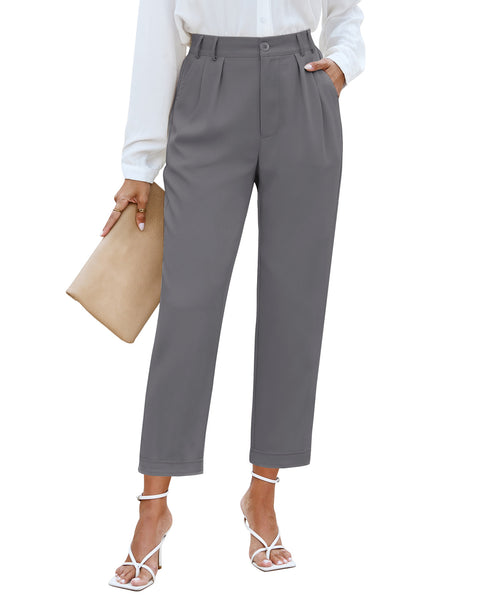 Elastic Back Waist High Waisted Straight Leg Cropped Pants