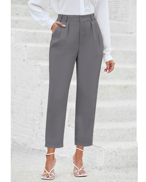 Elastic Back Waist High Waisted Straight Leg Cropped Pants