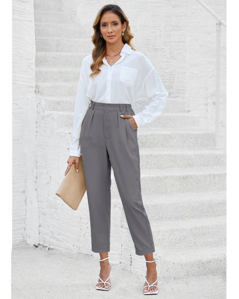 Elastic Back Waist High Waisted Straight Leg Cropped Pants