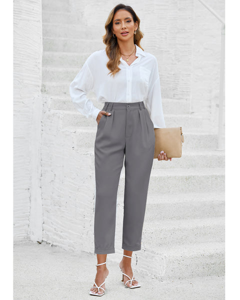 Elastic Back Waist High Waisted Straight Leg Cropped Pants