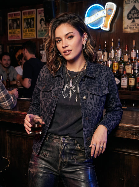 GRAPENT Leopard Cheetah Print Jean Jacket Women Casual Denim Trucker Jacket Stretchy Denim Jacket, Animal Print, Button Down, Long Sleeve, Side Pockets, Western Outfit, Fall Outfits for Women