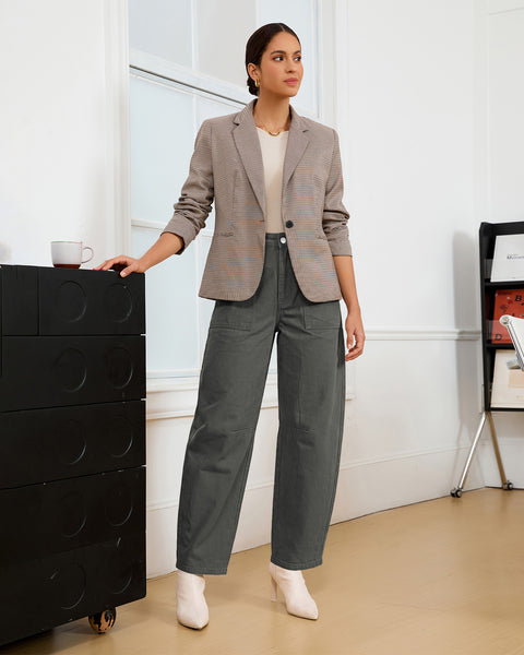 GRAPENT Barrel Pants Women Business Casual High Waisted Chino Ankle Slacks Elastic Waist Trousers Pants for Women, Tapered Leg, Four Pockets, Fall, Winter Pants, Work Office Outfit, Dressy Casual Wear