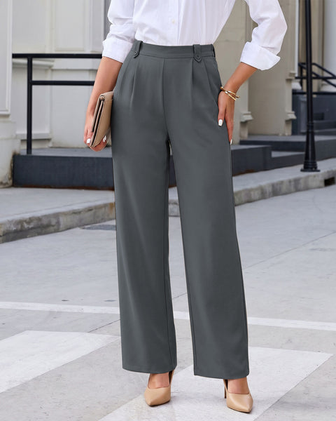 GRAPENT Dress Pants Women Wide Leg Business Casual Pull On Work Trousers | Pull On Closure, High Waisted, Elastic Back Waist, Front Pleated, Dressy Casual Pants, Office Wear, Business Casual Outfits