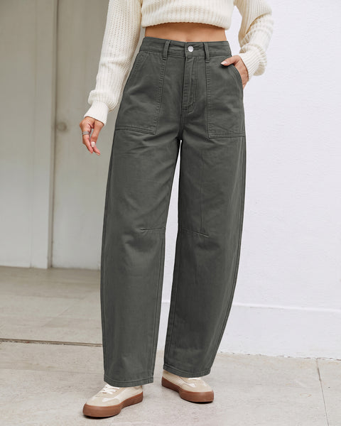 GRAPENT Barrel Pants Women Business Casual High Waisted Chino Ankle Slacks Elastic Waist Trousers Pants for Women, Tapered Leg, Four Pockets, Fall, Winter Pants, Work Office Outfit, Dressy Casual Wear