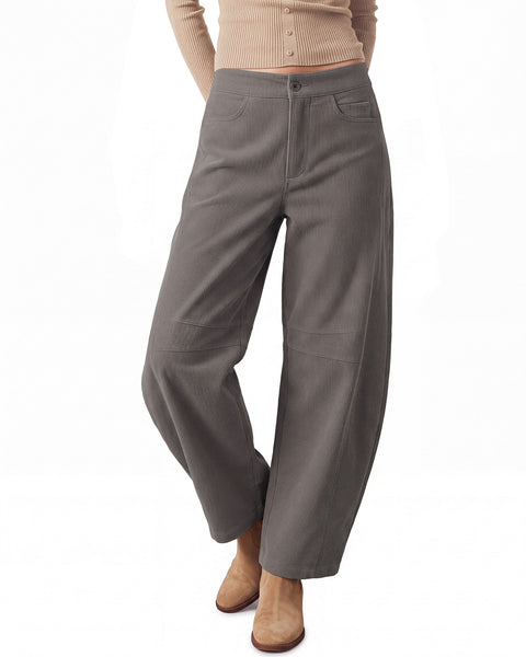 GRAPENT Corduroy Pants Women Barrel Elastic Waist Ankle Work Casual Trouser High Waisted Fit, Barrel Leg, Ankle Length, 27.5" Inseam, Functional Pockets, Fall Winter Pants, Dressy Casual Outfits