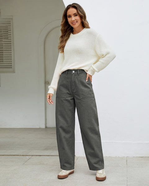 GRAPENT Barrel Pants Women Business Casual High Waisted Chino Ankle Slacks Elastic Waist Trousers Pants for Women, Tapered Leg, Four Pockets, Fall, Winter Pants, Work Office Outfit, Dressy Casual Wear