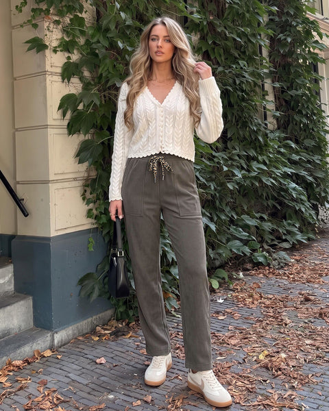 GRAPENT Corduroy Pants Women Straight Leg Leopard Print Drawstring Trousers High Waisted Fit, Elastic Waist with Cheetah Print Drawstring, Easy Pull On Style, Casual Work Pants, Fall Winter Outfits